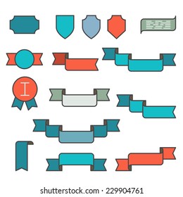 Set of ribbons in flat line style vector illustration