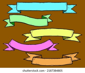 set of ribbons full color cartoon illustration free vector