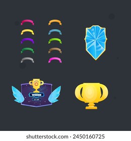 Conjunto De Cintas Gem Crest Golden Cup Icon Victory Badge Icono De Vector