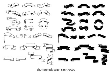 Set of ribbons Hand drawn element. 