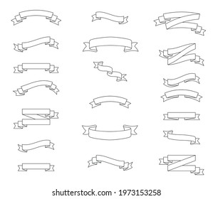 Set of ribbons isolated in outline style. Vector illustration design elements for promotion and announcement with copy space. Decorative template.