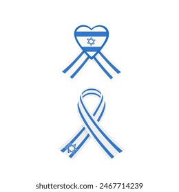 Set of ribbons with Israel flag on white background.