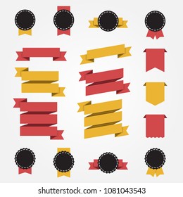 Set of ribbons and labels. Flat style. Vector Illustration