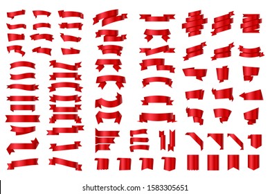 Set of  ribbons and Labels. Red ribbon banners and flags. Ribbons banners flat isolated on white background, Illustration set of red tape. Flaglike objects. Ribbon Banners. Set of RED Vector ribbons.