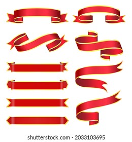 Conjunto de cintas y etiquetas. banderas y banderas de cintas rojas. banderas de cintas aisladas en fondo blanco, conjunto de ilustraciones de cinta roja. objetos de tipo bandera. banners de cinta. 