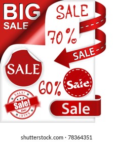Set of ribbons, labels and stickers witch word sale.
