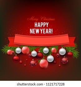 Set of  Ribbons, Labels, Tags: Merry Christmas and Happy New Year !