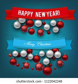 Set of  Ribbons, Labels, Tags: Merry Christmas and Happy New Year!
