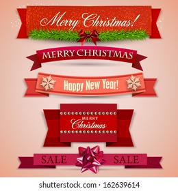 Set of  Ribbons, Labels, Tags "Merry Christmas and Happy New Year !"