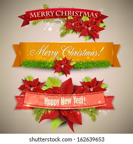 Set of  Ribbons, Labels, Tags "Merry Christmas and Happy New Year !"