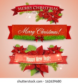 Set of  Ribbons, Labels, Tags "Merry Christmas and Happy New Year !"