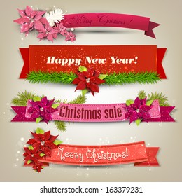 Set of  Ribbons, Labels, Tags "Merry Christmas and Happy New Year !"