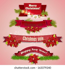 Set of  Ribbons, Labels, Tags "Merry Christmas and Happy New Year !"