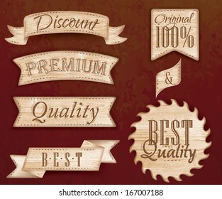 Set of ribbons and labels with text quality and best, premium.