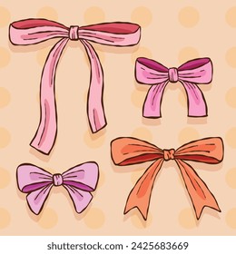 set of ribbons with line drawing