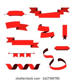 A set of ribbons. Red ribbons. Set of banners. Red banner. Vector.