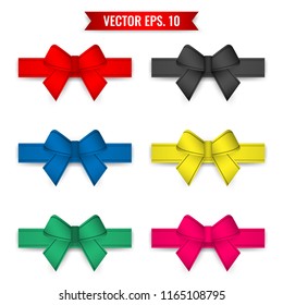 Set of ribbons red, black, blue, yellow, green and pink isolated on background. Vector illustration.