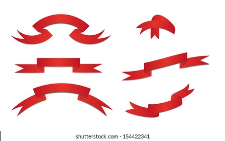 set of ribbons with red color and different style