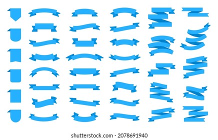Set of ribbons. Ribbon banners. Ribbon elements. Modern blue ribbons collection. Retro and vintage. Vector illustration.