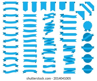 Set of Ribbons. Ribbon elements. Starburst label. Modern simple ribbons blue colored collection. Vector illustration.