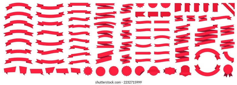 Set of ribbons. Ribbon elements. Tape vector icon set on white background. Decorative ribbons and streamers. Scarlet pennants and labels. Banner ribbon vector