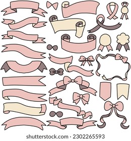 Set of ribbons in various antique colors for titles, frames, decorations, etc.