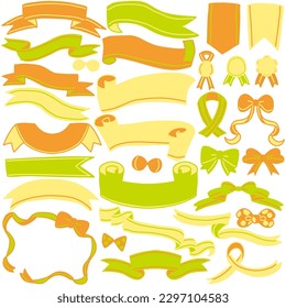 Set of ribbons in various vitamin colors with simple patterns for titles, frames, decorations, etc.