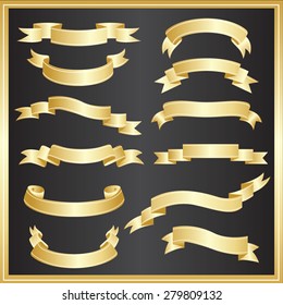 SET OF RIBBONS VECTOR : GOLD