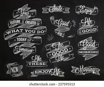 Set ribbons in vintage style lettering your future is created by what you do today not tomorrow stylized drawing with chalk