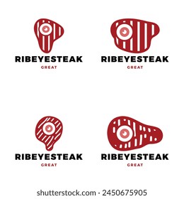 Set of Ribeye Steak Icon Logo Design Template