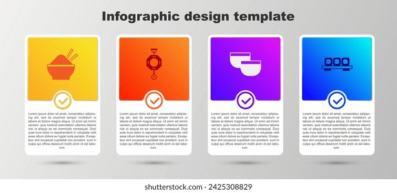 Set Rice in bowl with chopstick, Chinese paper lantern, tea ceremony and Sushi cutting board. Business infographic template. Vector
