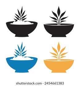 Set of Rice Bowl icons. Vector illustration in flat style