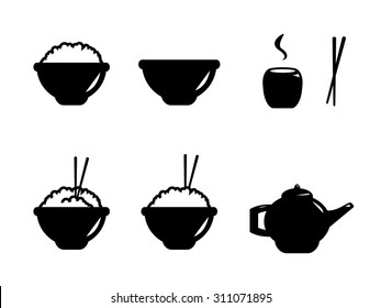 Set of Rice Bowls with Teapot and Cup.