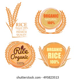 Set of Rice concept. label Organic natural Vector illustration.