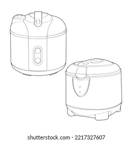 Set of Rice cooker, Magic jar, Illustration vector, Hand drawn art vector, Outline art.
