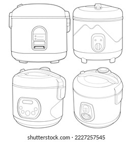 Set of  Rice cooker, magic jar, illustration vector, line art vector, outline art.
