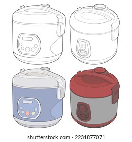 Set of Rice cooker, Magic jar, Illustration vector, Hand drawn art vector for coloring book.
