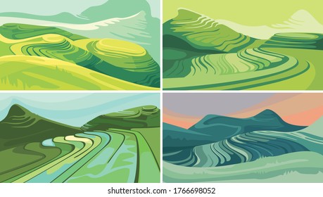 Set of rice terraces. Beautiful agricultural sceneries.