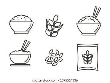 Set of rice vector illustration. Set of rice icons with line design 