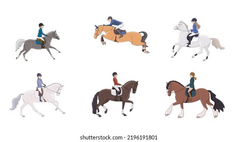 Set Riders Horses On Theme Equestrian Stock Vector (Royalty Free ...