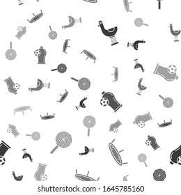 Set Riding kid duck, Jumping trampoline, Cannon and Lollipop on seamless pattern. Vector
