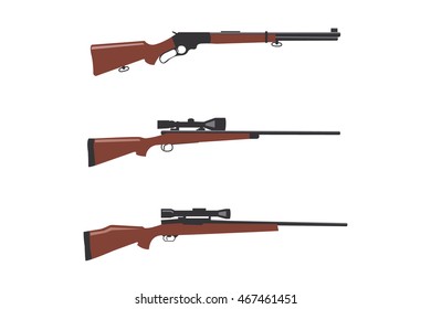 A set of rifles for hunting in flat style, vector illustration