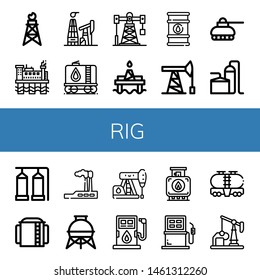 Set of rig icons such as Pumpjack, Oil rig, Oil mining, Tank, Oil platform, barrel, pump, Storage tank, Industry, Petroleum, Fuel, well , rig