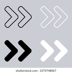 Set of Right arrow icon. Arrow next icon sign symbol in trendy flat style. Right arrow vector icon illustration isolated on gray background