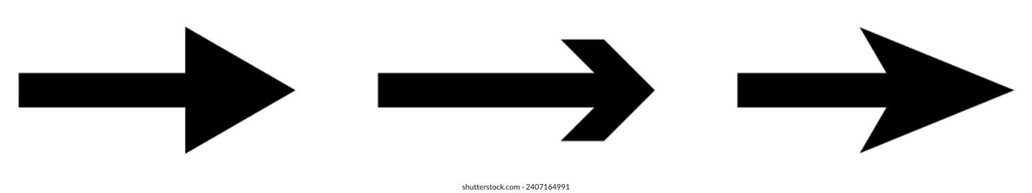 Set of right arrows icons. Arrow shape element isolated on white background