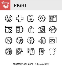 Set of right icons such as Arrow, Ok, Cross, Done, Height limit, Check, Checked box, Tick, No overtaking, No turn right, Straight, Check in, Resize, Check out, Checking , right