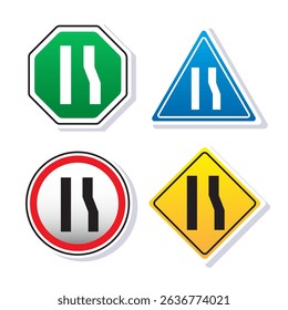 Set of right lane ends traffic sign symbol suitable used for warning, information, and education on street procedure driving