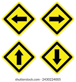 set right left forward backward go yellow arrow road traffic warning caution sign direction icon. exclamation, hazard sign symbol logo design for web mobile isolated white background illustration
