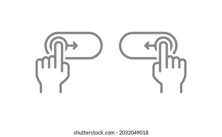 Set of right, left swipe gesture for UI web design. On, off toggle slider line icons. Lock and unlock symbol