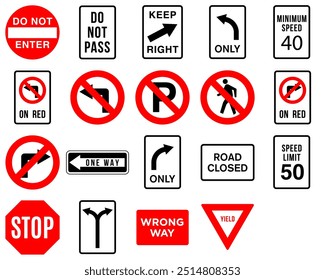 Set Right Turn Only Sign Road Traffic Regulatory Signage Vector EPS PNG Transparent No Background Clip Art 